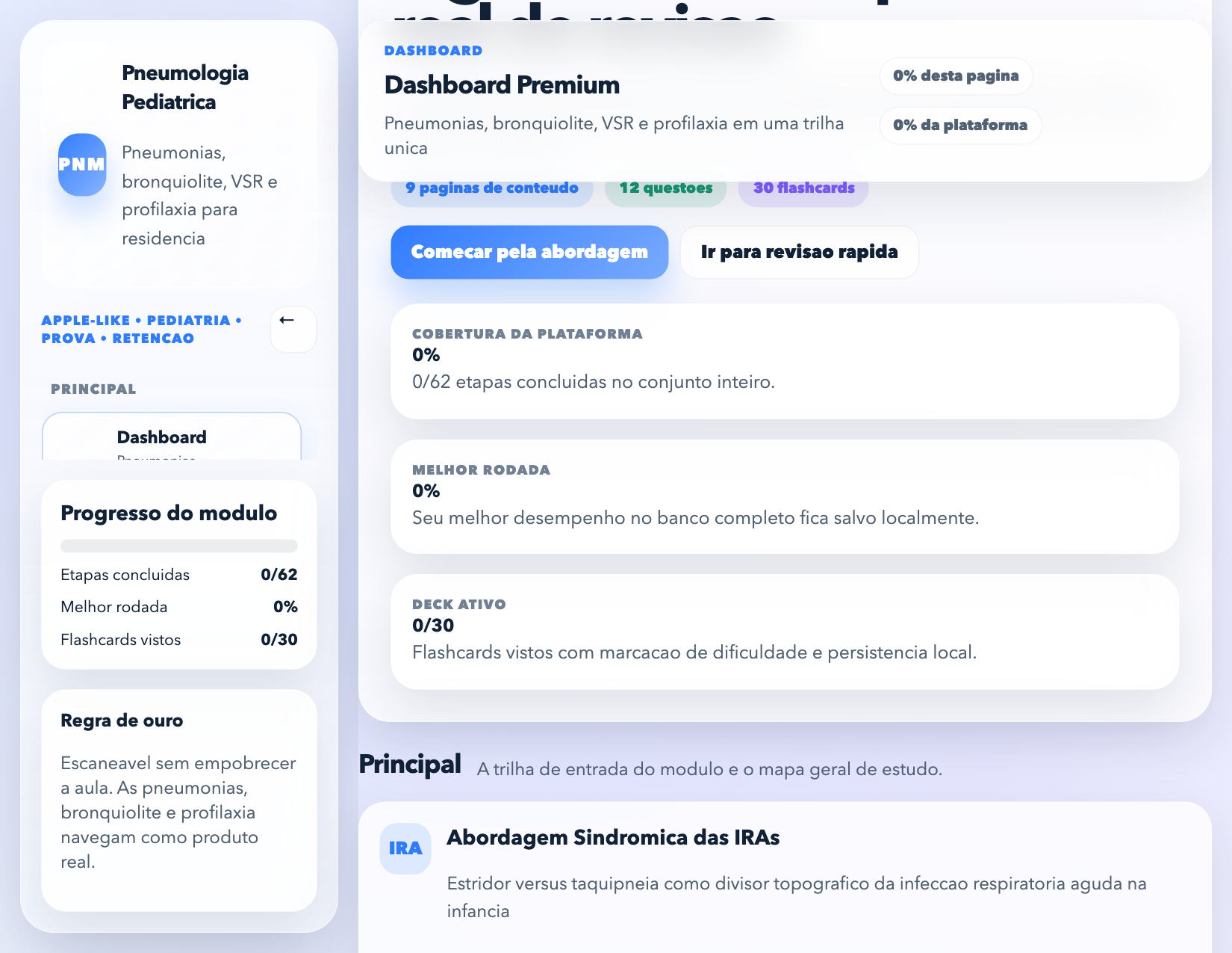 Dashboard de bronquiolite e VSR da plataforma de pneumologia pediátrica